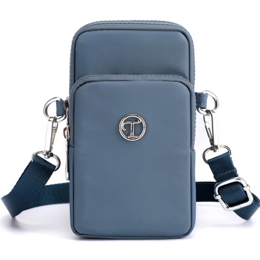 Mini sac bandoulière ultra léger 3 poches avec fermeture éclair et lanière amovible - Bleu