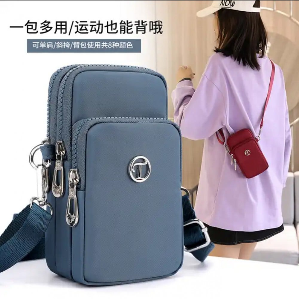 Mini sac bandoulière ultra léger 3 poches avec fermeture éclair et lanière amovible - Bleu foncé