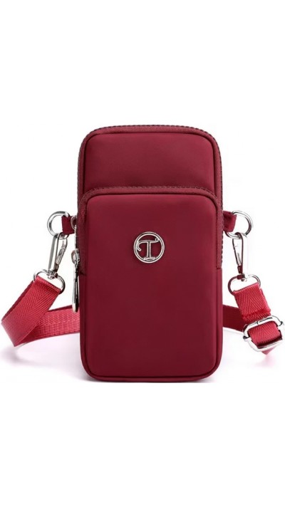 Mini sac bandoulière ultra léger 3 poches avec fermeture éclair et lanière amovible - Bordeau