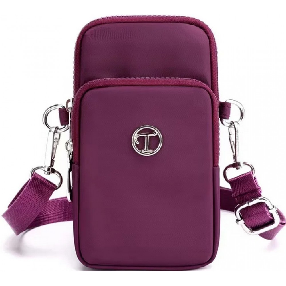 Mini sac bandoulière ultra léger 3 poches avec fermeture éclair et lanière amovible - Violet