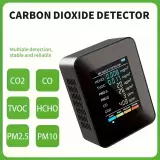 Moniteur de qualité de l'air 6 en 1 CO2/CO/PM2.5/PM10/HCHO/TVOC avec affichage LCD large - Noir