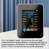 6-in-1 Luftqualitätsmonitor CO2/CO/PM2.5/PM10/HCHO/TVOC mit großem LCD-Display - Schwarz