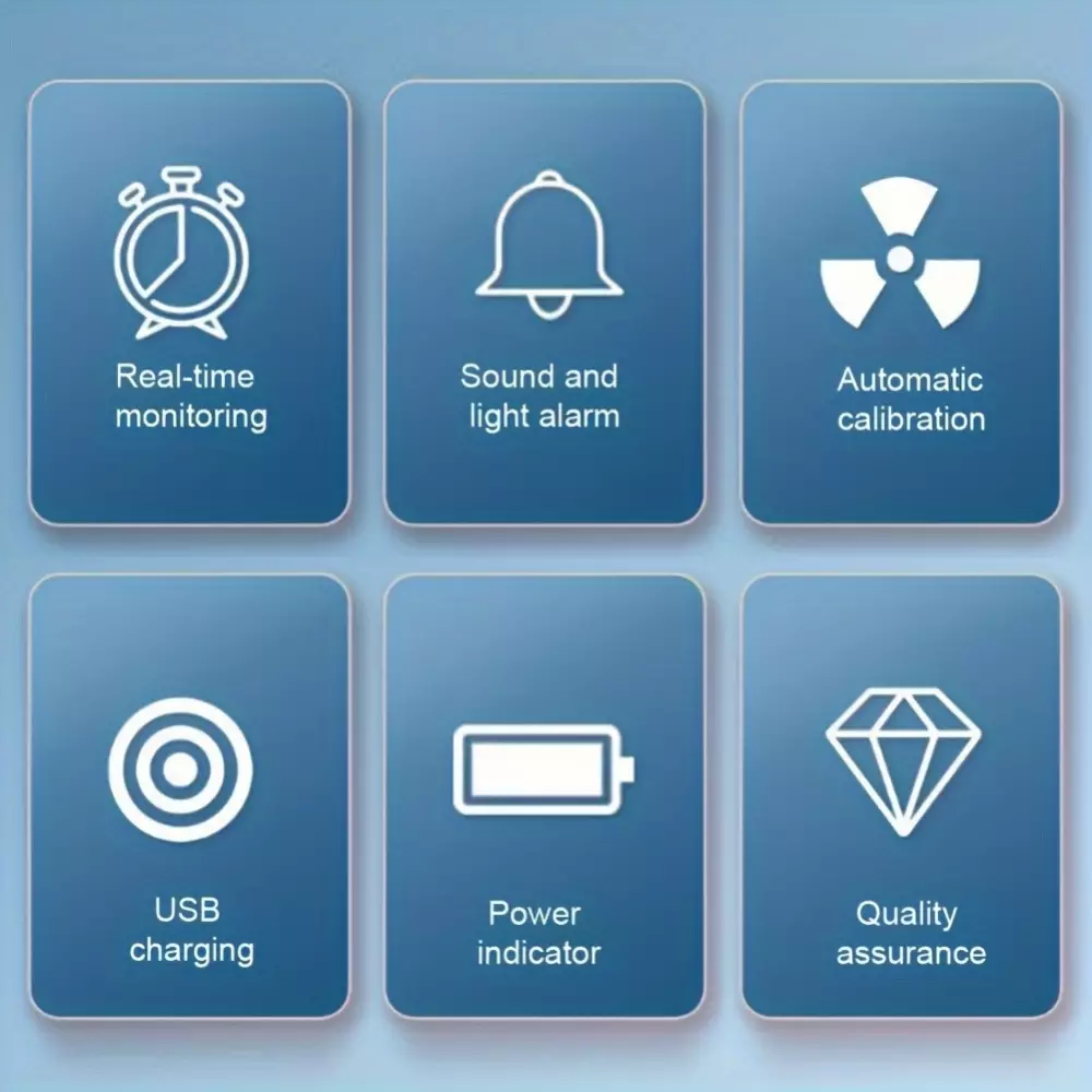 Moniteur de qualité de l'air 6 en 1 CO2/CO/PM2.5/PM10/HCHO/TVOC avec affichage LCD large - Noir