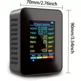 Moniteur de qualité de l'air 6 en 1 CO2/CO/PM2.5/PM10/HCHO/TVOC avec affichage LCD large - Noir