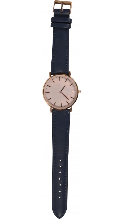 Montre boitier or rose avec cadran nacré rose - Bracelet - Bleu foncé - Fashion