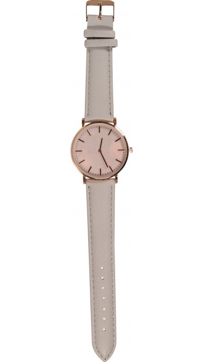 Montre boitier or rose avec cadran nacré rose - Bracelet - Gris clair - Fashion
