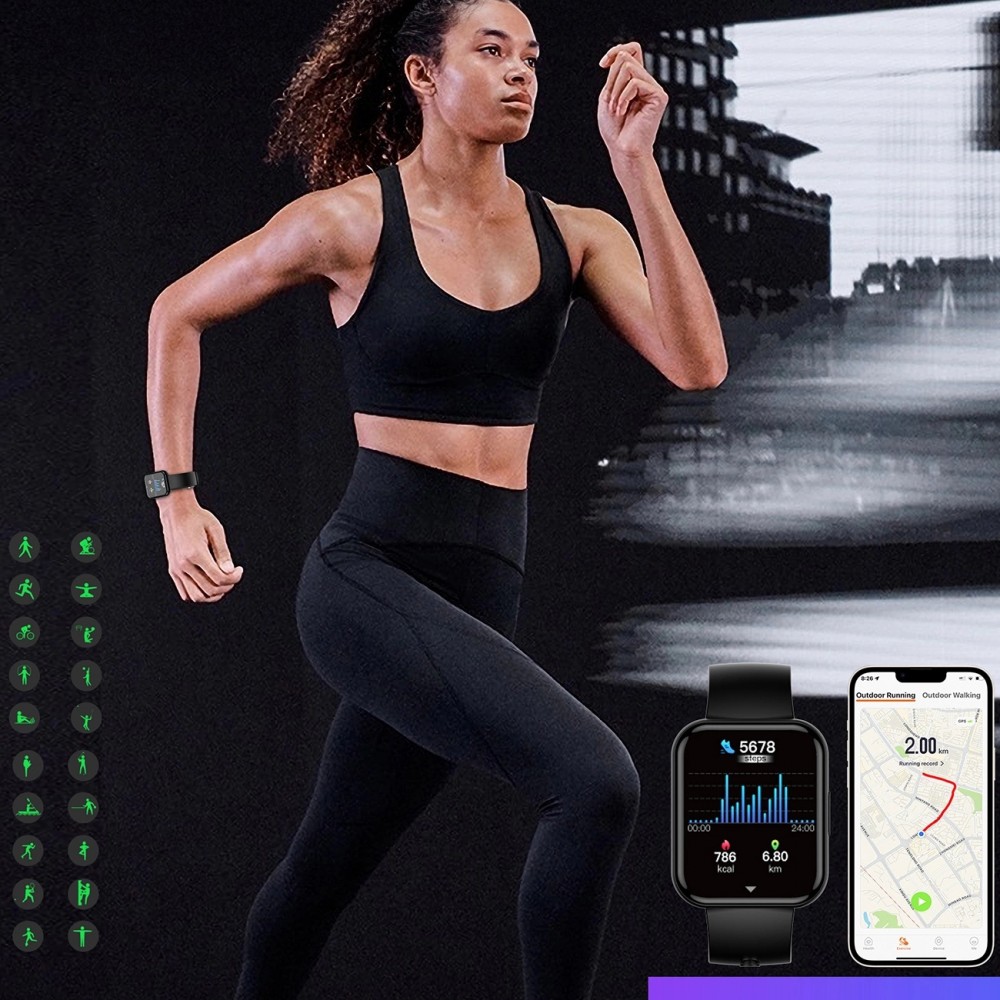 Montre connectée smartwatch Choetech WT001 Bluetooth 5.0 étanche IP67 (fonction de réponse aux appels, modes sport multiples) - Noir
