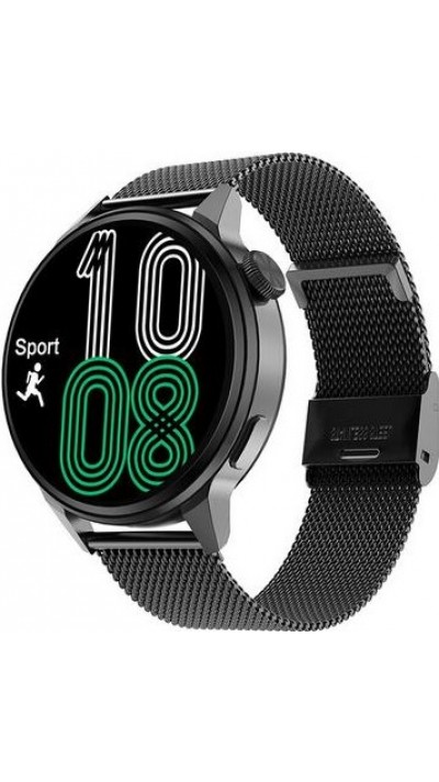 Montre connectée universelle DT4+ avec bracelet milanais en acier NFC/ECG/Sommeil - Noir
