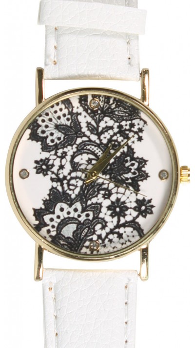 Montre fleurs oriental avec strass - Blanc