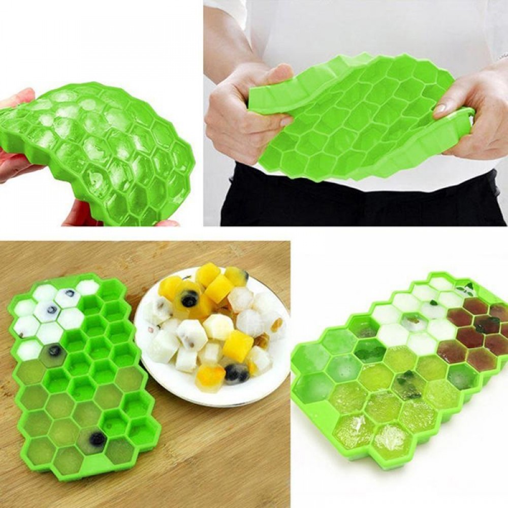 Moule nid d'abeille en silicone pour 37 glaçons souple + couvercle, cocktail, bar, ice-cube - Vert