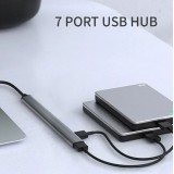 Aluminium Hub USB Multiport mit 7 USB-A Anschlüssen - USB-A 2.0 Adapter für PC - Silber