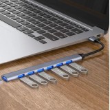 Hub multiport en aluminium avec 7 ports USB-A - Adaptateur USB-A 2.0 pour PC - Argent