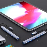 Aluminium Hub USB Multiport mit 7 USB-A Anschlüssen - USB-C 3.0 Adapter für MacBook - Silber