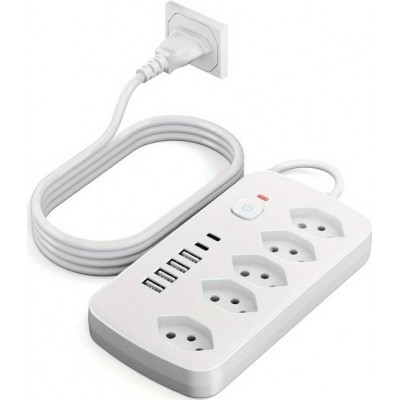 Multiprise 11 en 1 avec protection contre les surcharges (5 prises, 4x USB-A, 2x USB-C, switch on & off) - Blanc