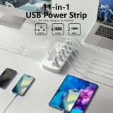 11-in-1-Steckdosenleiste mit Überladungsschutz (5 Steckdosen, 4x USB-A, 2x USB-C, Switch on & off) - Weiss