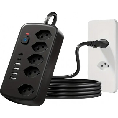 Multiprise 11 en 1 avec protection contre les surcharges (5 prises, 4x USB-A, 2x USB-C, switch on & off) - Noir