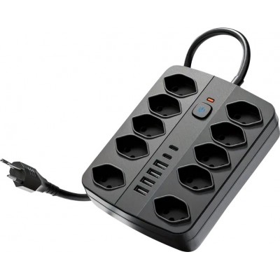 16-in-1 Steckdosenleiste (10 AC-Steckdosen / 4 USB-A-Ports / 2 USB-C-Ports) mit Ein/Aus-Schalter und Überlastschutz - Schwarz