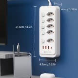 Multiprise 9 en 1 2500W avec 5 prises AC avec interrupteurs boutons individuels et 4 ports USB dont 1 USB-C - Blanc