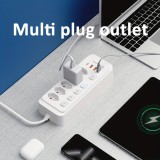 Multiprise 9 en 1 2500W avec 5 prises AC avec interrupteurs boutons individuels et 4 ports USB dont 1 USB-C - Blanc