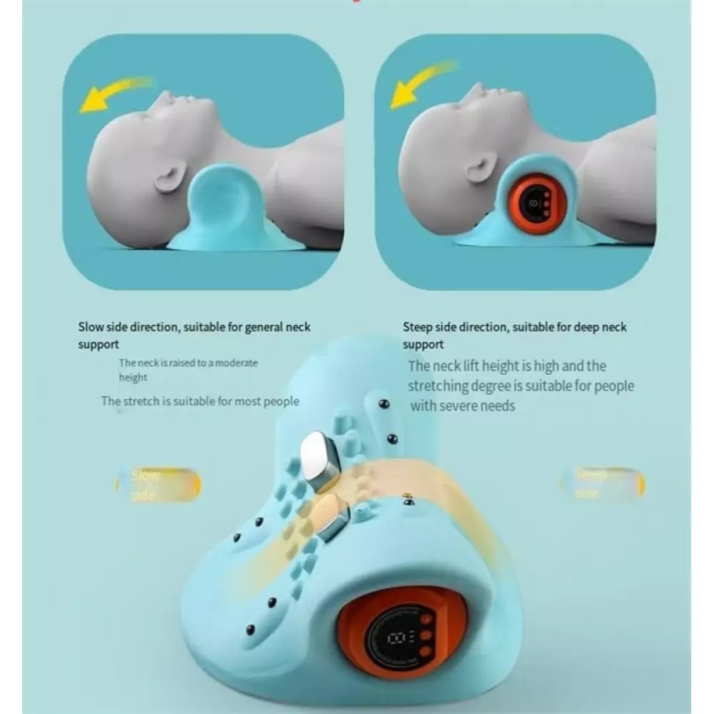 Oreiller support de nuque masseur acupression portable rechargeable pour cou et épaules - Bleu clair