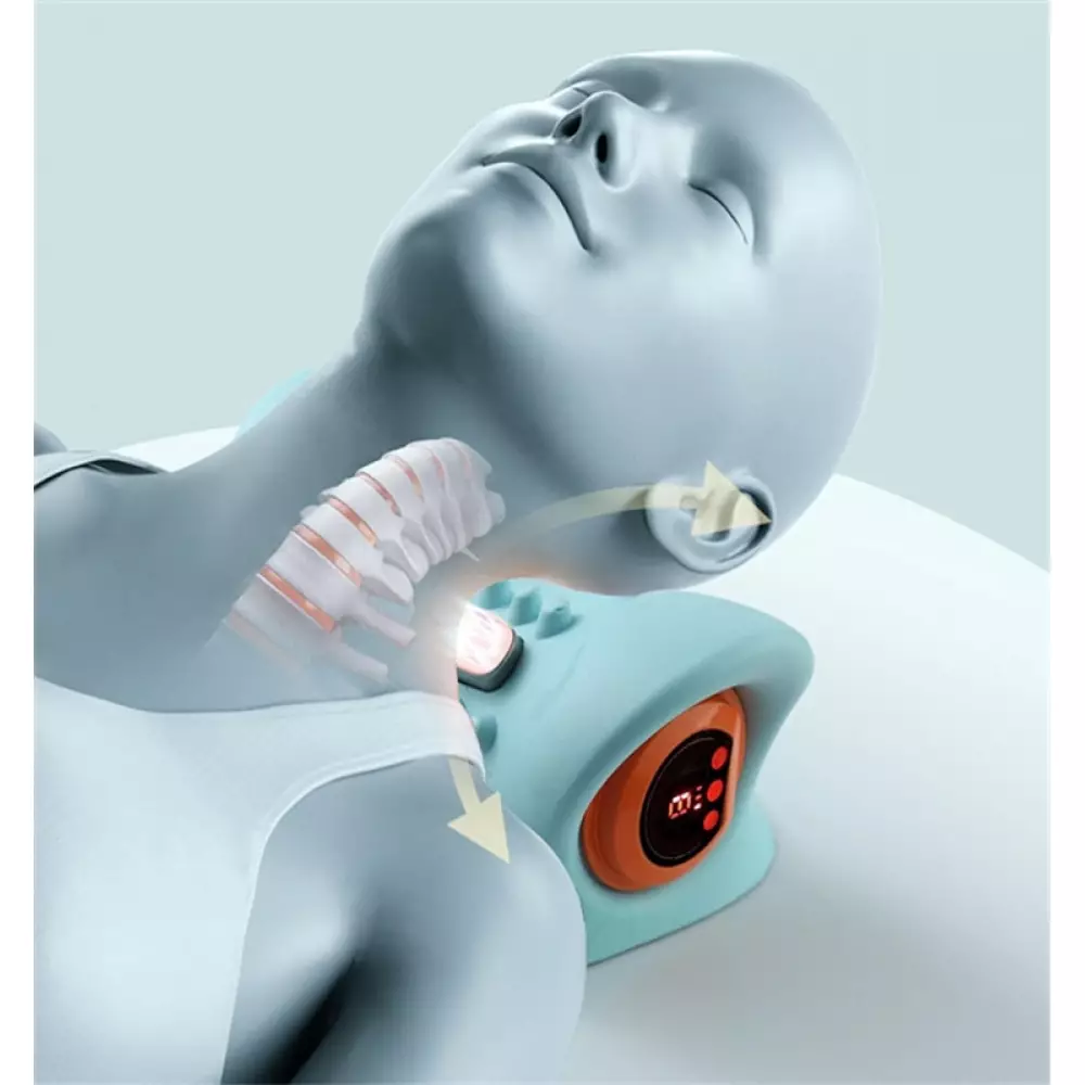 Oreiller support de nuque masseur acupression portable rechargeable pour cou et épaules - Bleu clair