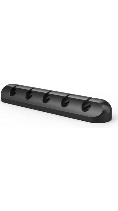 Organisateur de câble 5 canaux en silicone avec bande adhésive - Noir