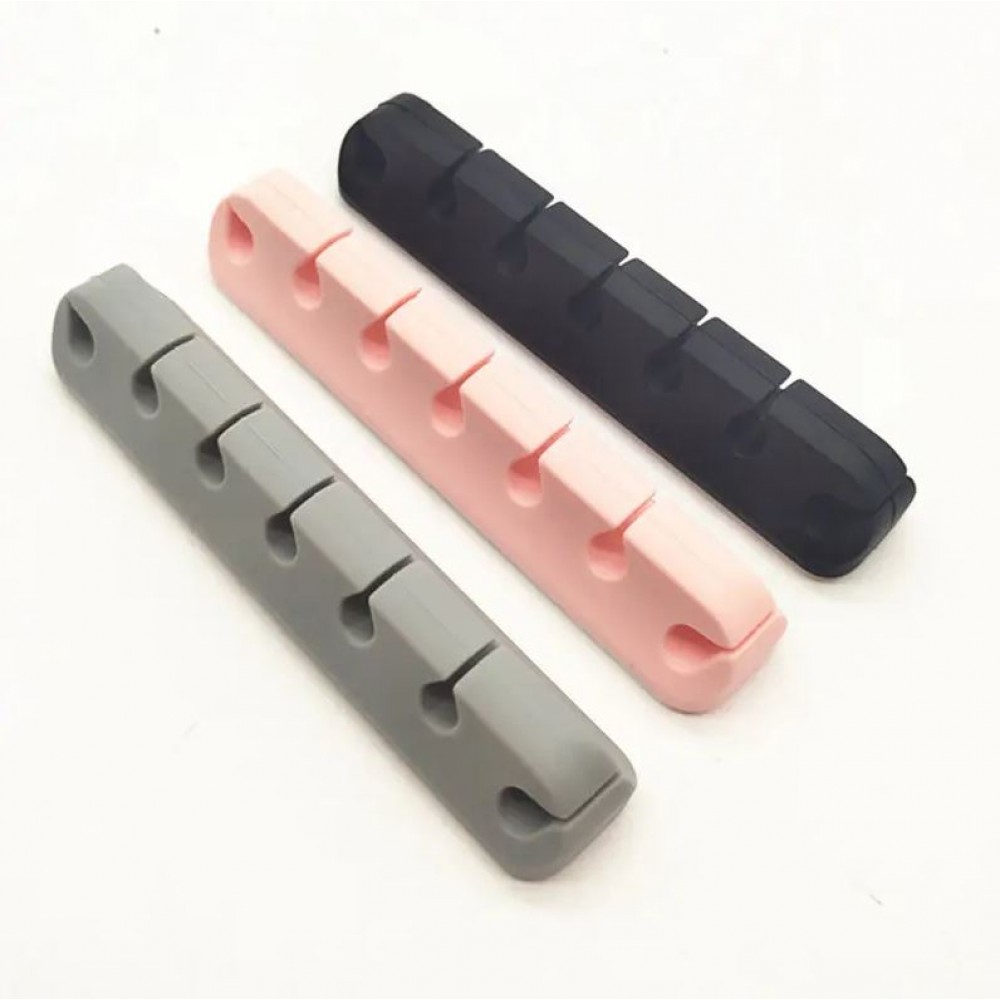 Organisateur de câble 7 canaux Serre-câble en silicone pour table - mur - bande adhésive - Noir