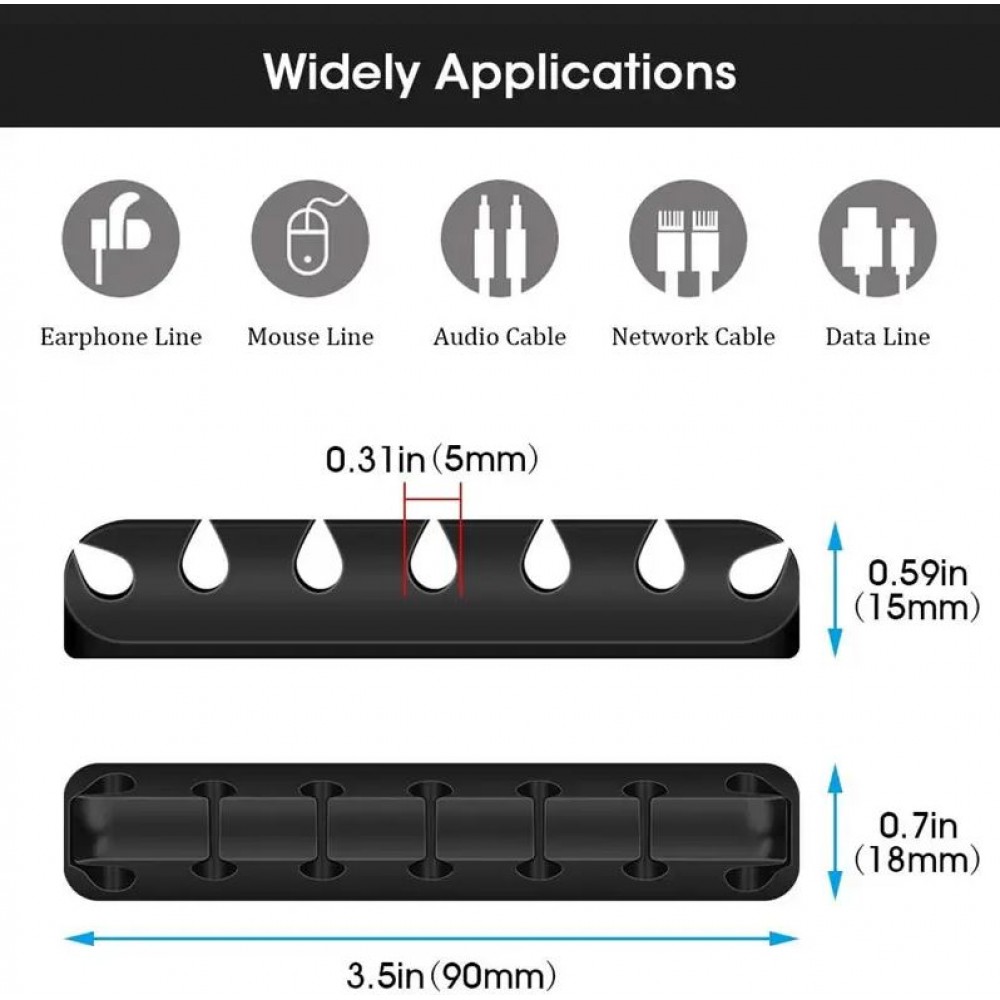 Organisateur de câble 7 canaux en silicone avec bande adhésive