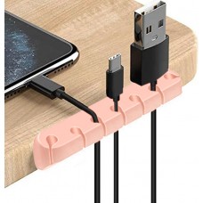Organisateur de câble 7 canaux Serre-câble en silicone pour table - mur - bande adhésive - Rose