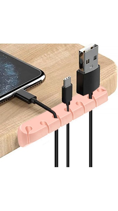 Organisateur de câble 7 canaux Serre-câble en silicone pour table - mur - bande adhésive - Rose