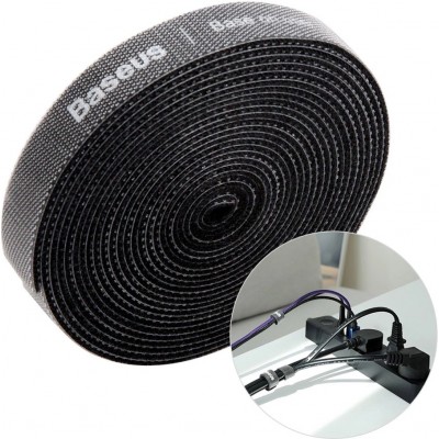 Organisateur de câbles Velcro Baseus Rainbow Circle, Sangles en boucle et crochet 3m, Ruban adhésif Velcro ACMGT-F01 - Noir