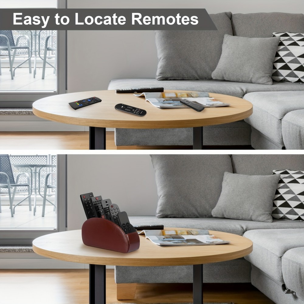 Organisateur de télécommandes en simili cuir avec 5 compartiments pour bureau et rangement maison