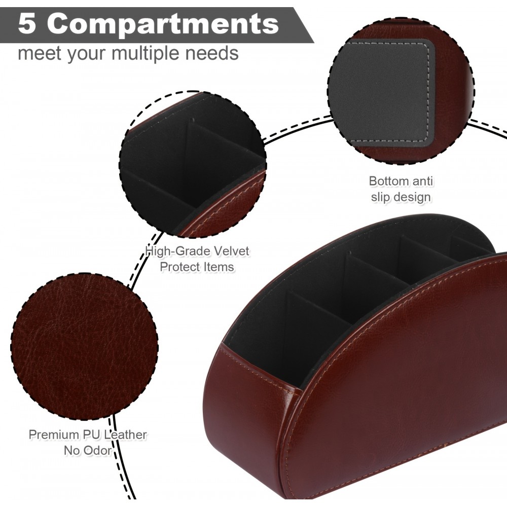 Organisateur de télécommandes en simili cuir avec 5 compartiments pour bureau et rangement maison