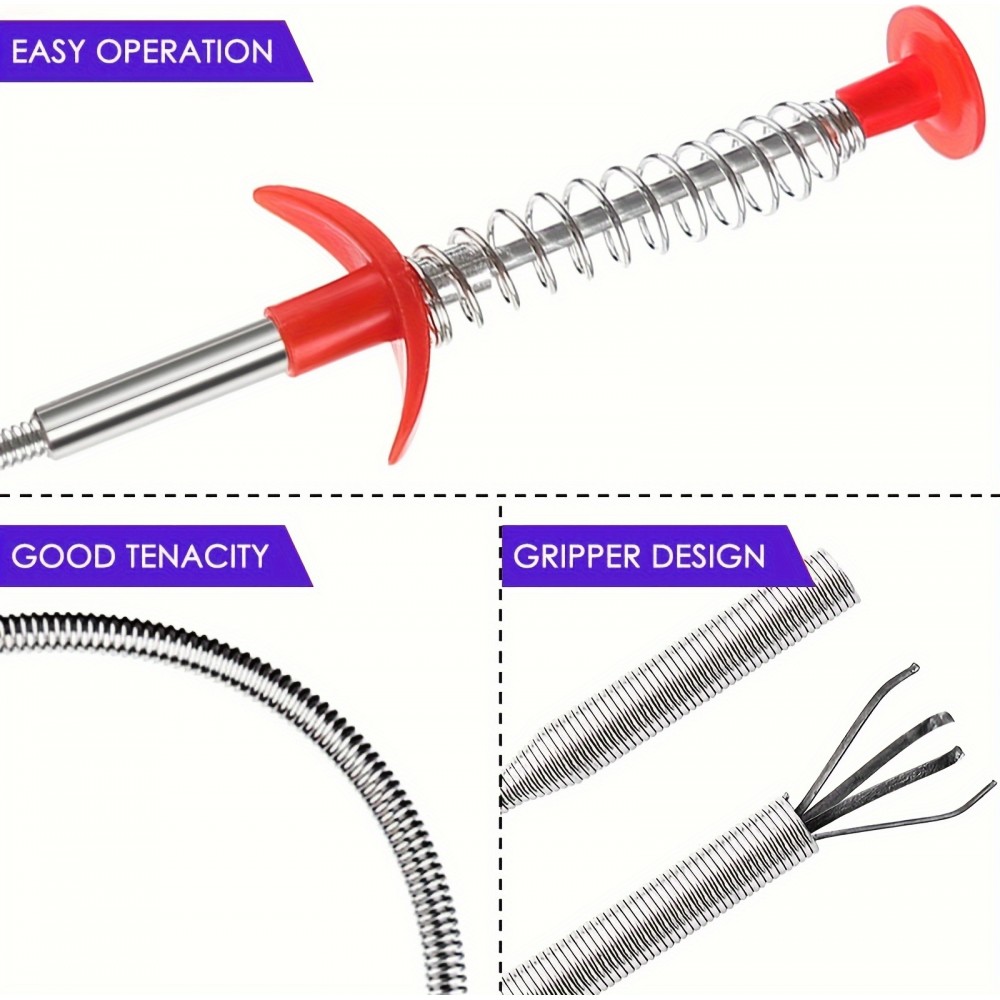 Outil de nettoyage de drain avec grappin flexible pour évier et élimination des bouchons (160 cm)