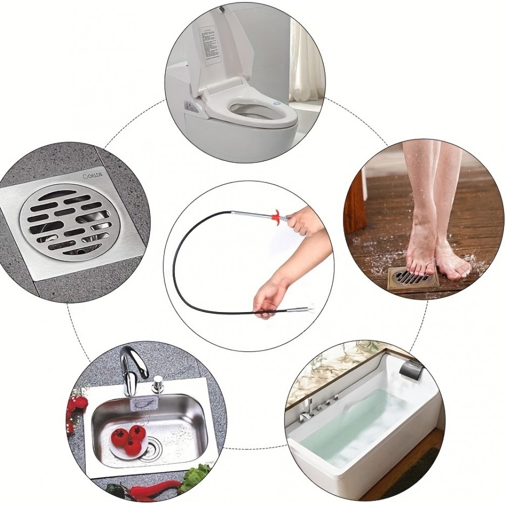 Outil de nettoyage de drain avec grappin flexible pour évier et élimination des bouchons (160 cm)