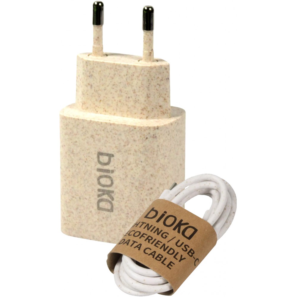 Pack chargeur USB-C/USB-A 20W et câble USB-C vers USB-C - Bioka biodégradable Eco-friendly