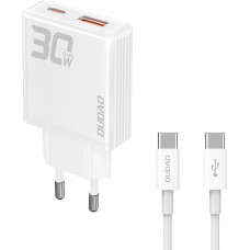Pack chargeur mural 30W USB-A / USB-C GaN Dudao A30EUT avec câble USB-C vers USB-C - Blanc
