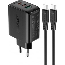 Pack chargeur mural 65W USB-C / USB-A rapide PD QC 3.0 avec câble USB-C (1.2 m) - Noir