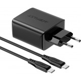 Pack chargeur mural 65W USB-C / USB-A rapide PD QC 3.0 avec câble USB-C (1.2 m) - Noir