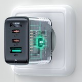 Pack chargeur mural 65W USB-C / USB-A rapide PD QC 3.0 avec câble USB-C (1.2 m) - Noir