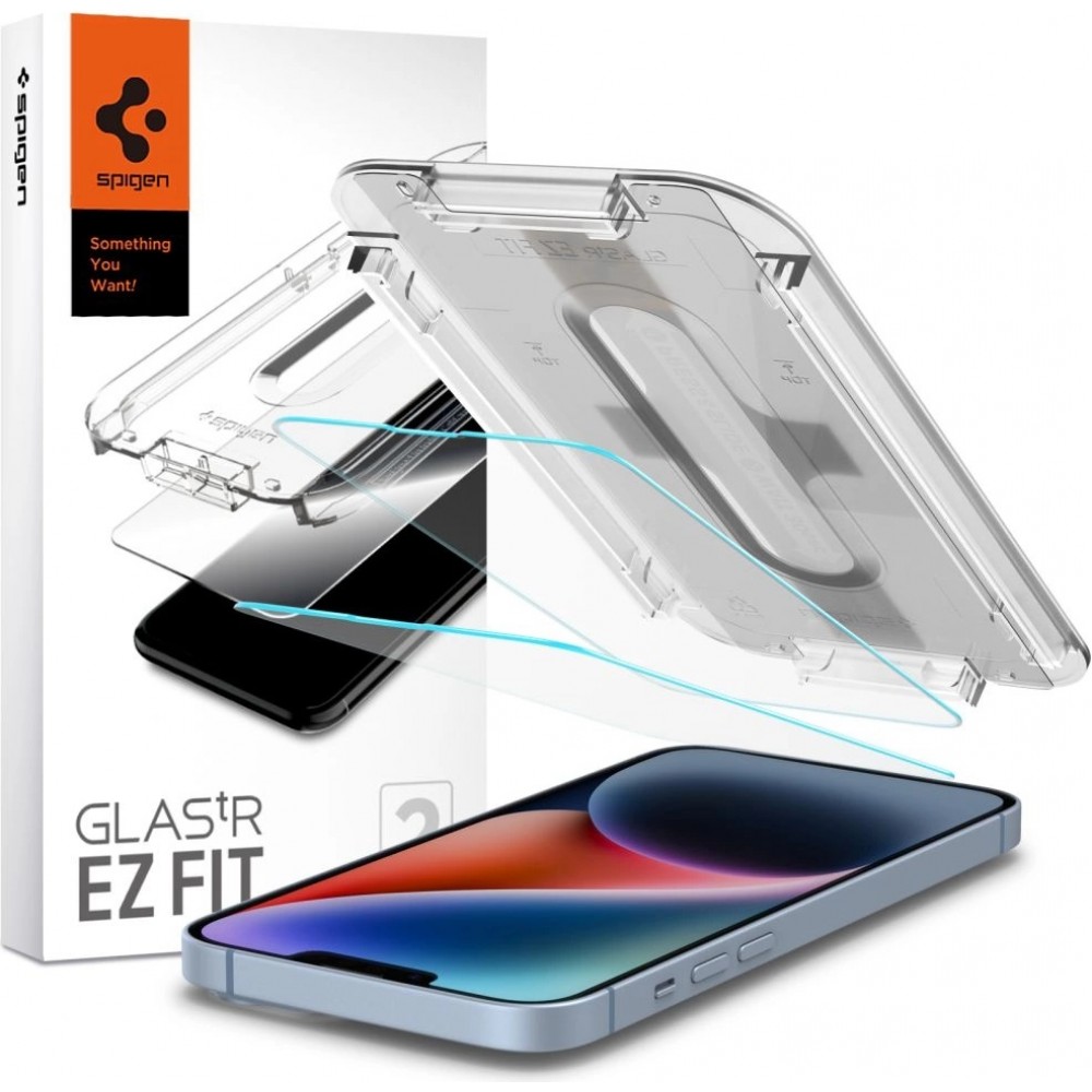 Pack de 2 vitres de protection Spigen Glas.tR EZ Fit avec système d'installation facile - iPhone 13 / 13 Pro / 14 / 16e