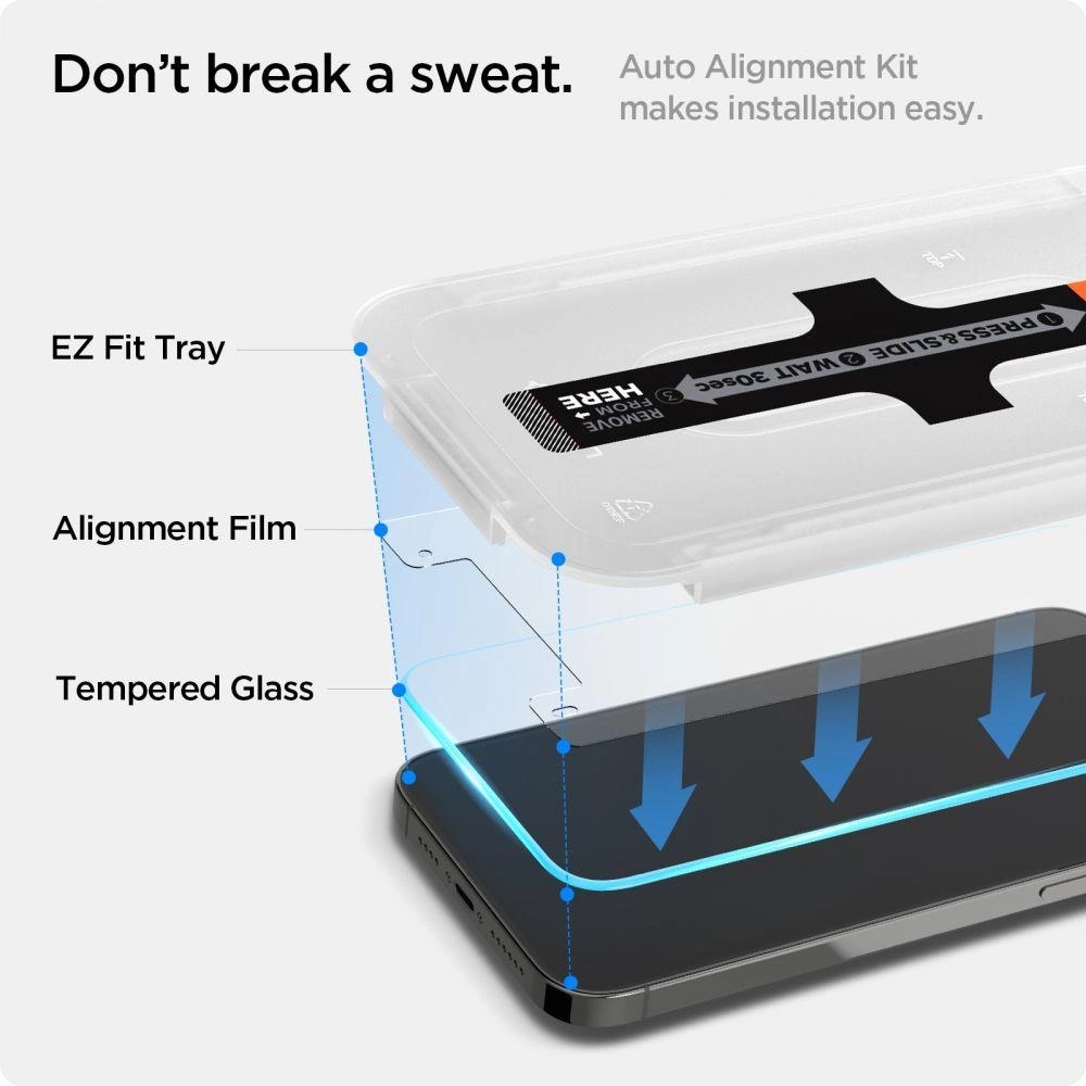 Pack de 2 vitres de protection Spigen Glas.tR EZ Fit avec système d'installation facile - iPhone 13 / 13 Pro / 14 / 16e