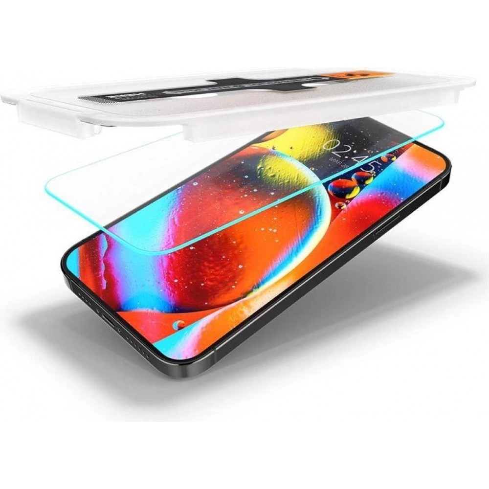 Pack de 2 vitres de protection Spigen Glas.tR EZ Fit avec système d'installation facile - iPhone 13 / 13 Pro / 14 / 16e