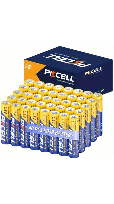 Pack de 40 piles AAA 1.5V PKCELL non rechargeables zinc carbone