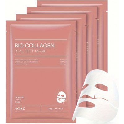Pack de 4 masques hydratants bio-collagène acide hyaluronique nicotinamide tous types de peau