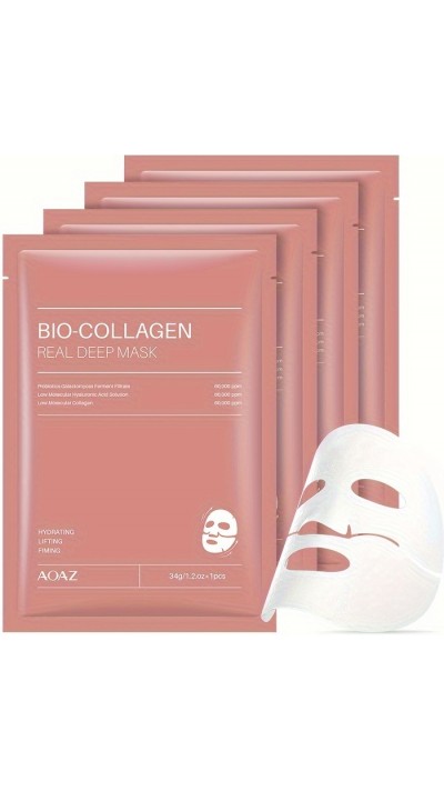 Pack de 4 masques hydratants bio-collagène acide hyaluronique nicotinamide tous types de peau