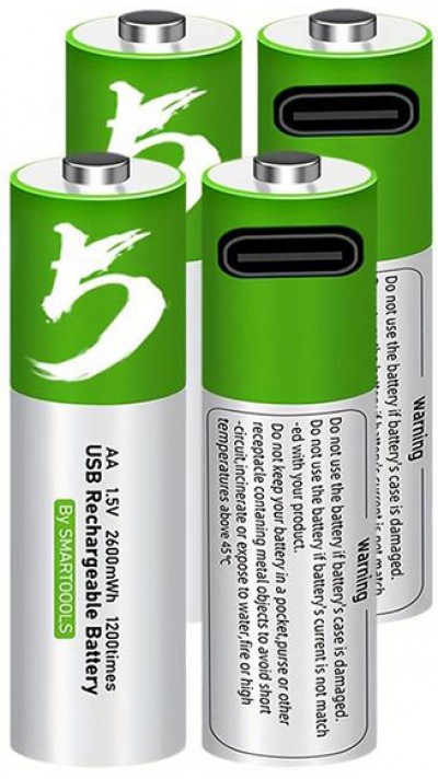 Pack von 4 AA Lithium-Ionen-Batterien wiederaufladbar mit USB-C (Kabel inbegriffen)