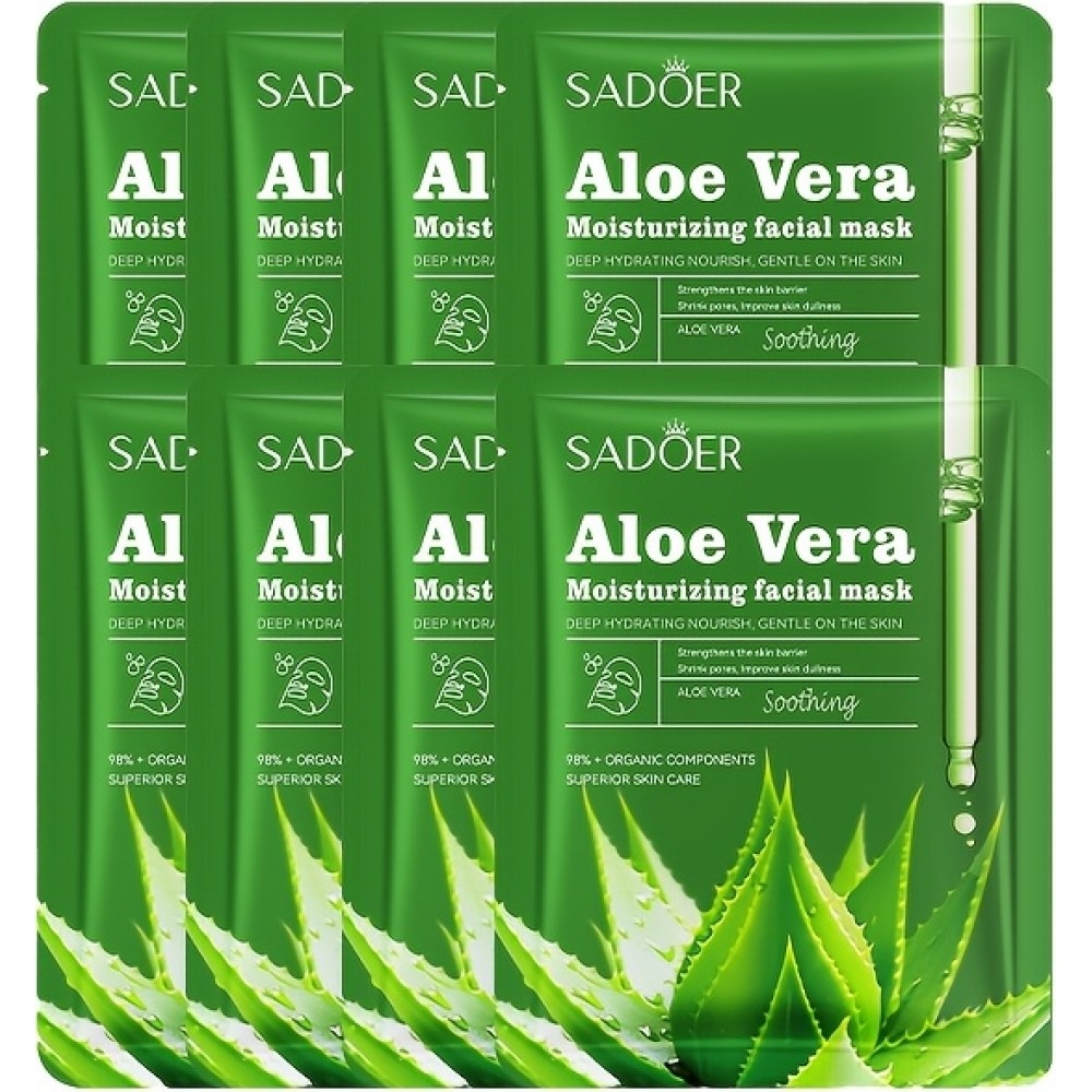 8er Pack Aloe Vera Tuchmasken feuchtigkeitsspendend und straffend mit Hyaluronsäure alkoholfrei