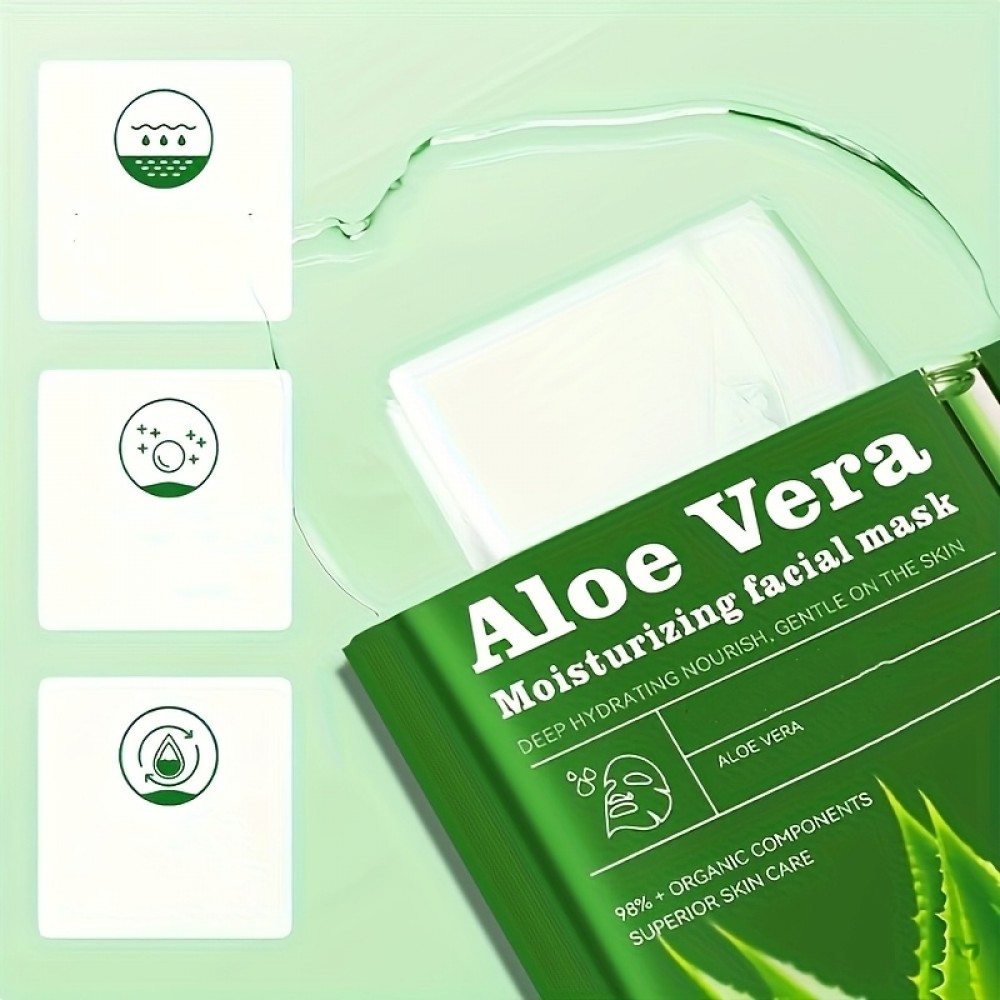 8er Pack Aloe Vera Tuchmasken feuchtigkeitsspendend und straffend mit Hyaluronsäure alkoholfrei