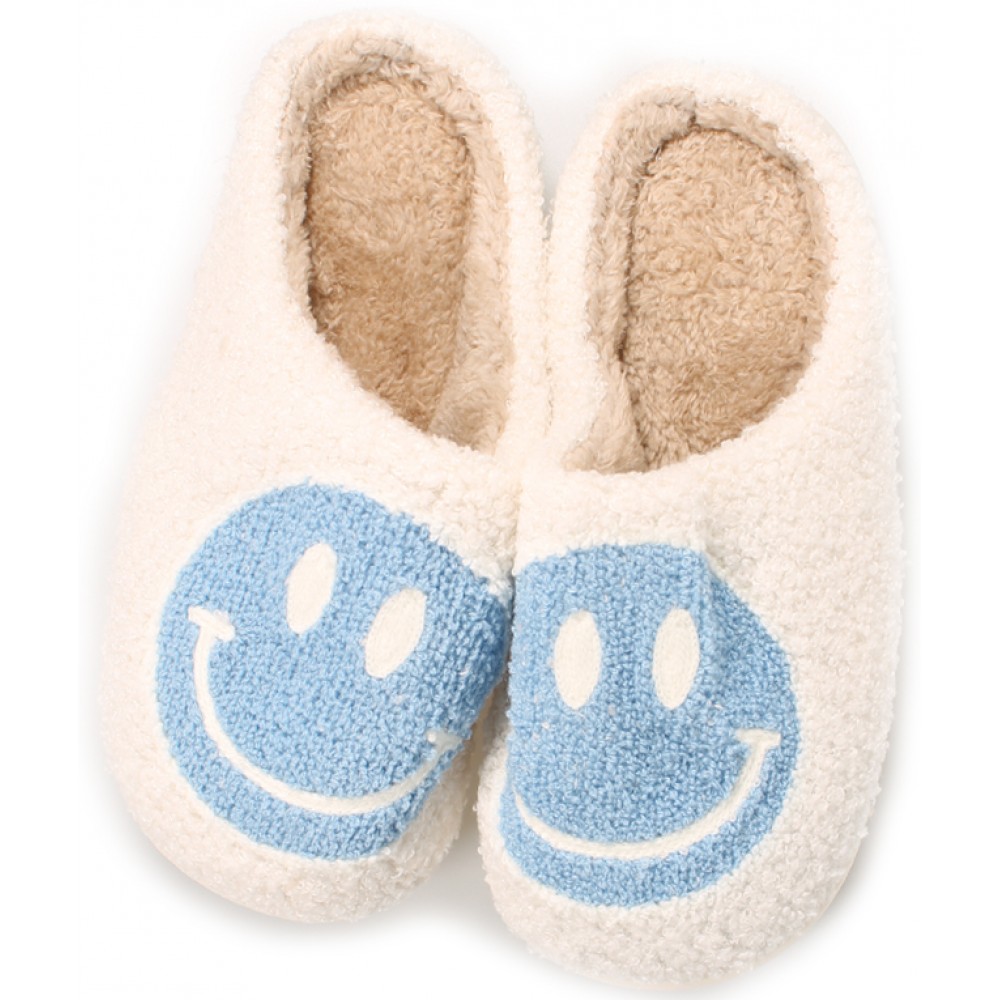 Pantoufles d'hiver douillettes et chaudes Smiley - taille 37-38 - Blanc/bleu